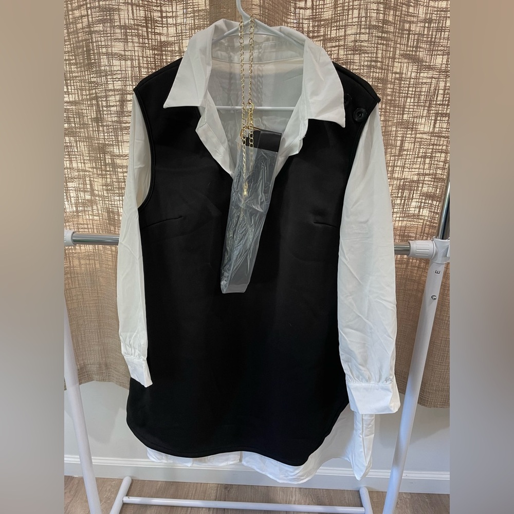 SHEIN Curve Brand new never worn Black and White Collared Shirt Dress with belt